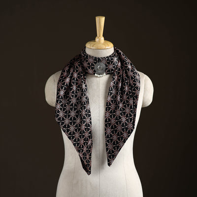 Ajrakh Hand Block Print Natural Dyed Modal Silk Brooch Scarf 07