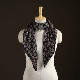 Ajrakh Hand Block Print Natural Dyed Modal Silk Brooch Scarf 07