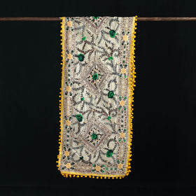 Ranihati Chanderi Silk Hand Embroidered Stole with Pom Pom 229