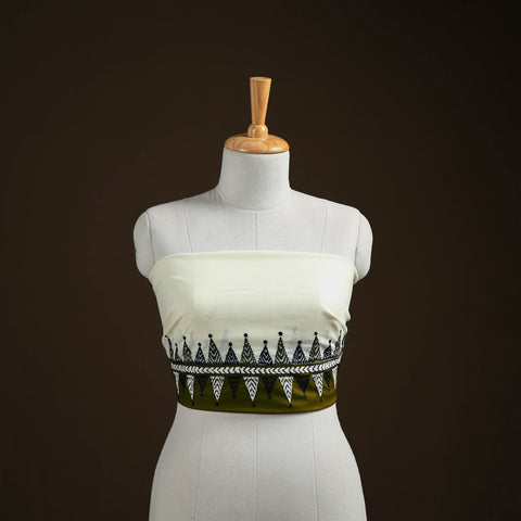 White - Bengal Kantha Hand Embroidered Cotton Blouse Piece 14