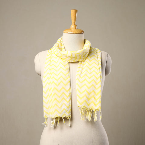 Yellow - cotton jaipur stole with tassels 172 - handcrafted