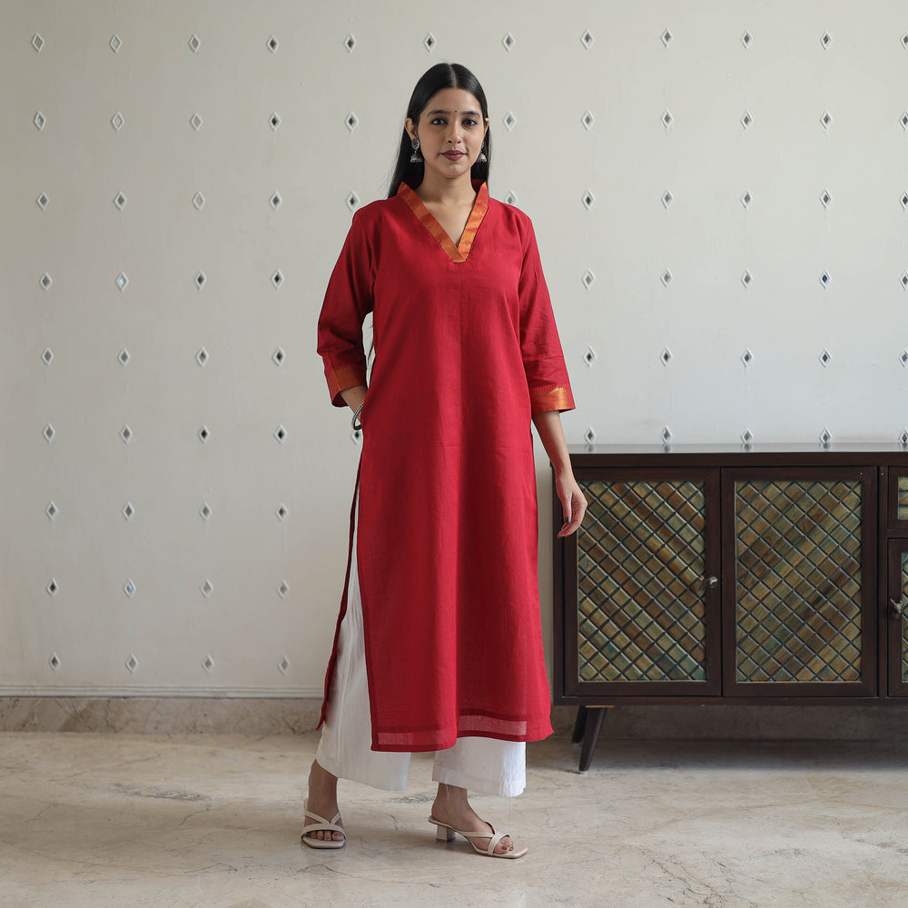 Shuchi Maroon Mangalagiri Cotton Kurta