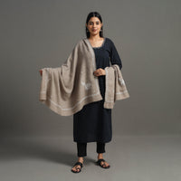 Brown - Handspun Handwoven Chikankari Pashmina Woolen Shawl 08