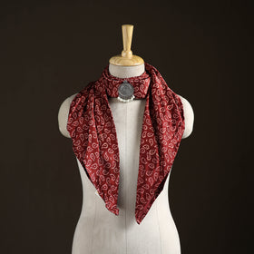 Ajrakh Hand Block Print Natural Dyed Modal Silk Brooch Scarf 09