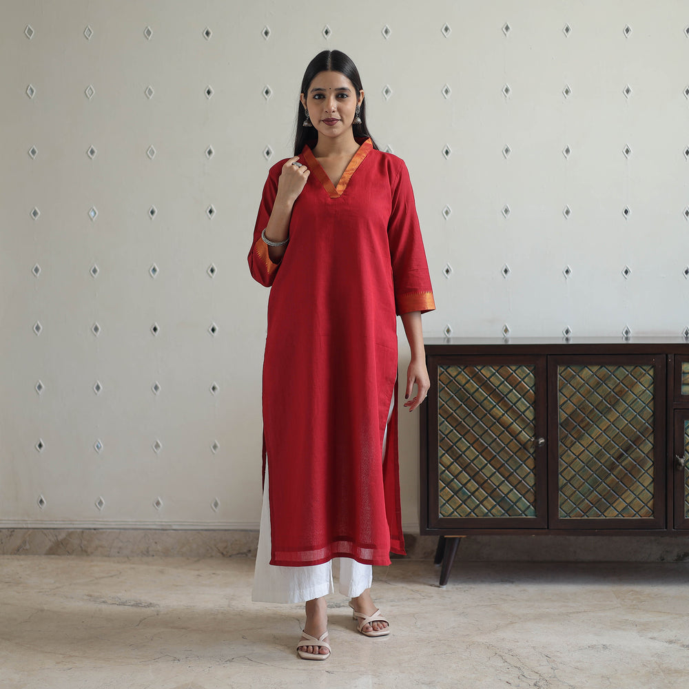 Shuchi Maroon Mangalagiri Cotton Kurta