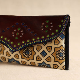 Traditional Kutch Mashru Silk Leather Flap Clutch / Wallet 102