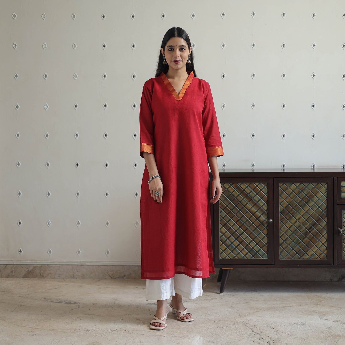 Shuchi Maroon Mangalagiri Cotton Kurta