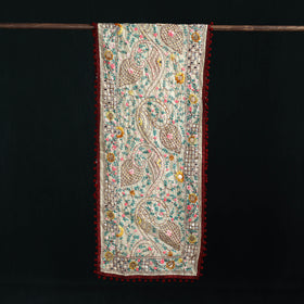 Ranihati Chanderi Silk Hand Embroidered Stole with Pom Pom 228