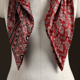 Ajrakh Hand Block Print Natural Dyed Modal Silk Brooch Scarf 11