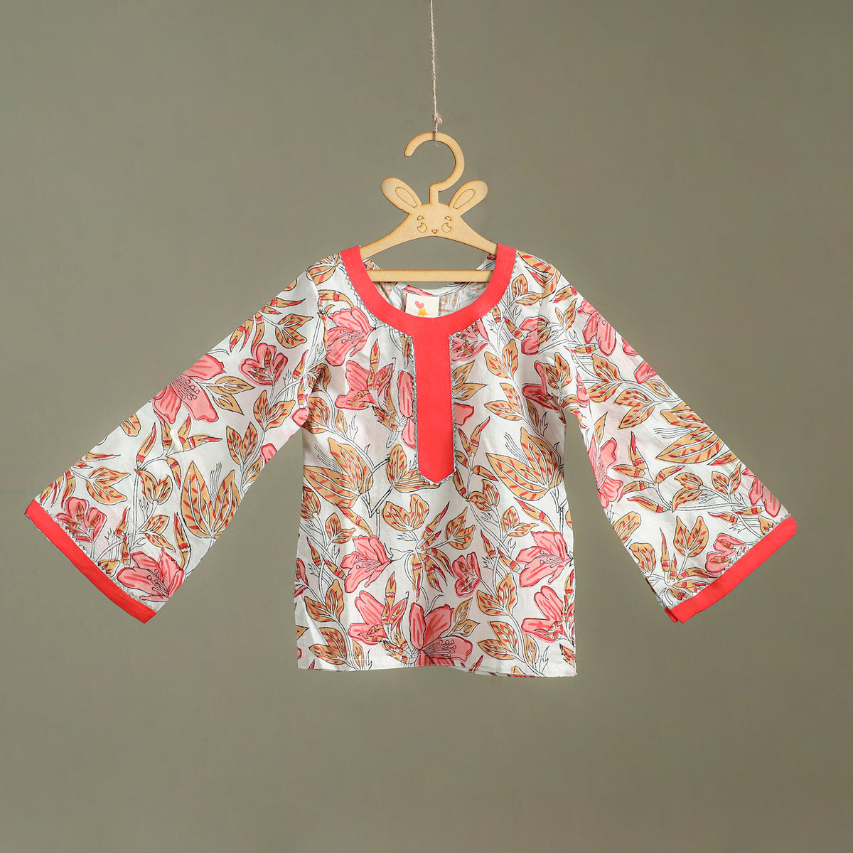 Girls Gota Work Floral Block Print Cotton Kurta with Sharara Set (3-4 Years) 02
