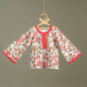 Girls Gota Work Floral Block Print Cotton Kurta with Sharara Set (3-4 Years) 02