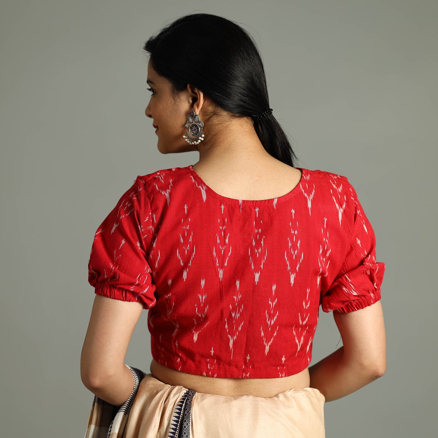 Red - Pochampally Ikat Cotton Stitched Blouse