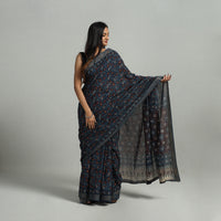 Blue - Mangalagiri Cotton Block Print Ajrakh Saree 18