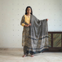 Batik Print Cotton Kurta with Palazzo & Dupatta Suit Set 12