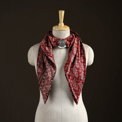Ajrakh Hand Block Print Natural Dyed Modal Silk Brooch Scarf 11