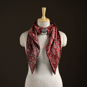 Ajrakh Hand Block Print Natural Dyed Modal Silk Brooch Scarf 11