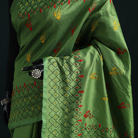 Green - Bengal Hand Embroidery Silk Nakshi Kantha Saree 03