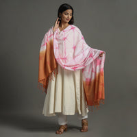 White - Shibori Tie-Dye Cotton Dupatta with Tassels 102