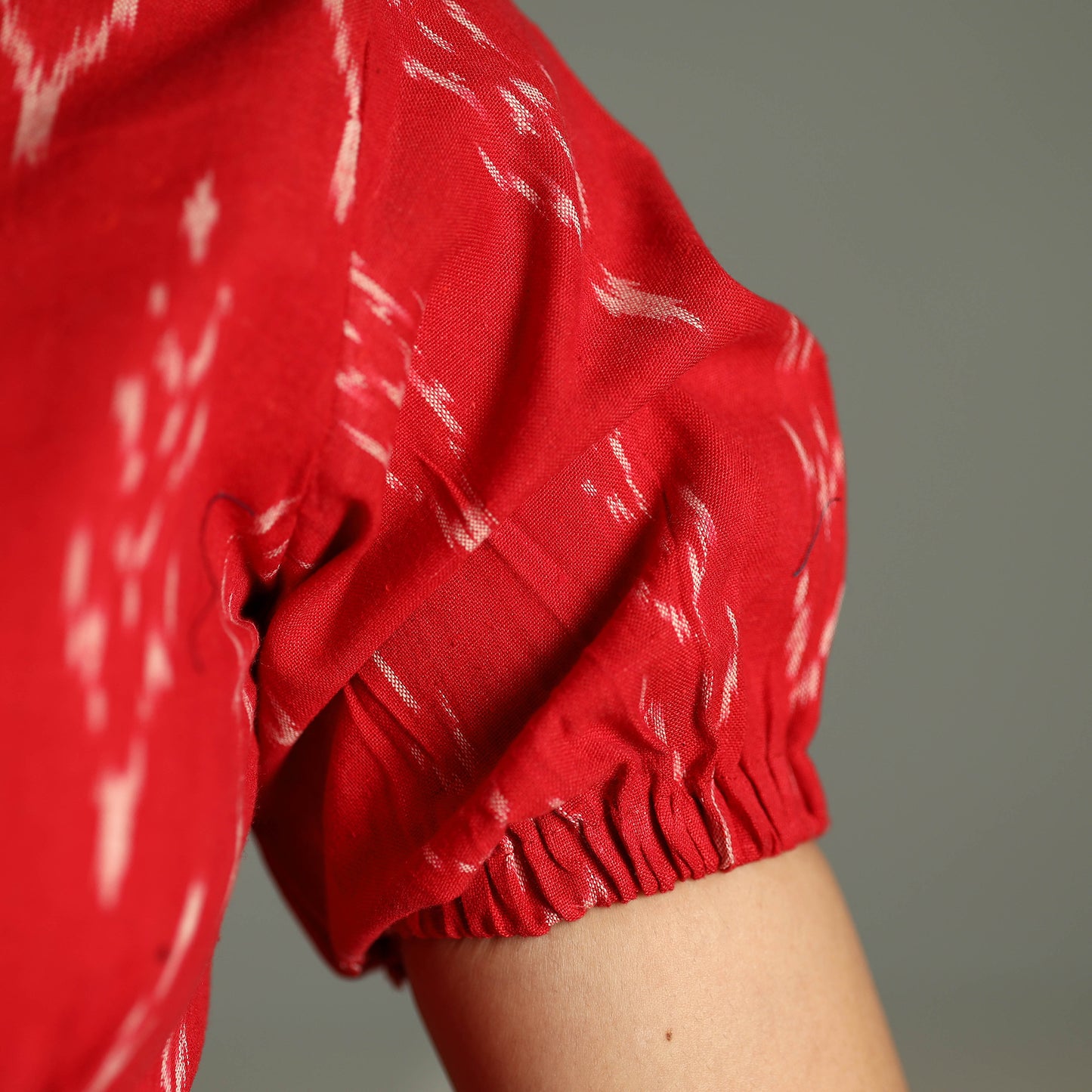 Red - Pochampally Ikat Cotton Stitched Blouse