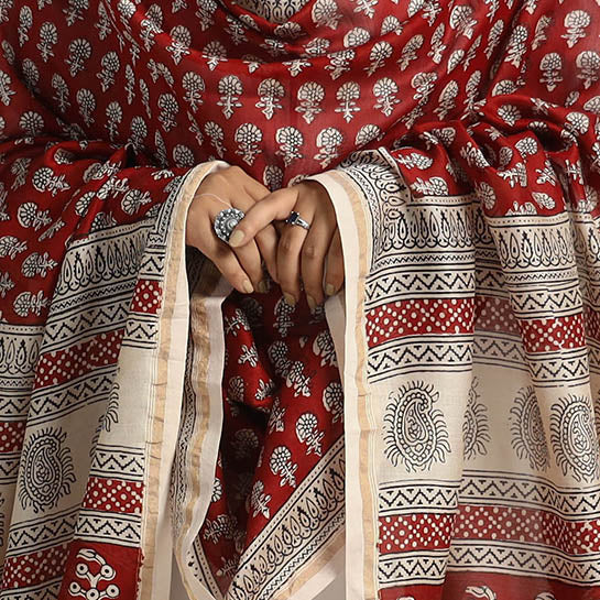 Red - Traditional Maheshwari Silk Bagh Print Dupatta 17