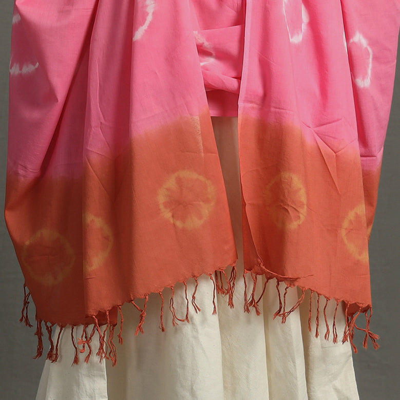 Pink - Shibori Tie-Dye Cotton Dupatta with Tassels 103