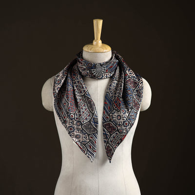 Ajrakh Hand Block Print Natural Dyed Modal Silk Brooch Scarf 13