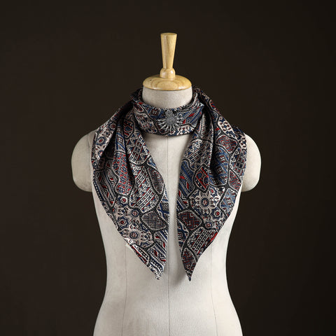 Ajrakh Hand Block Print Natural Dyed Modal Silk Brooch Scarf 13