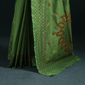 Green - Bengal Hand Embroidery Silk Nakshi Kantha Saree 03