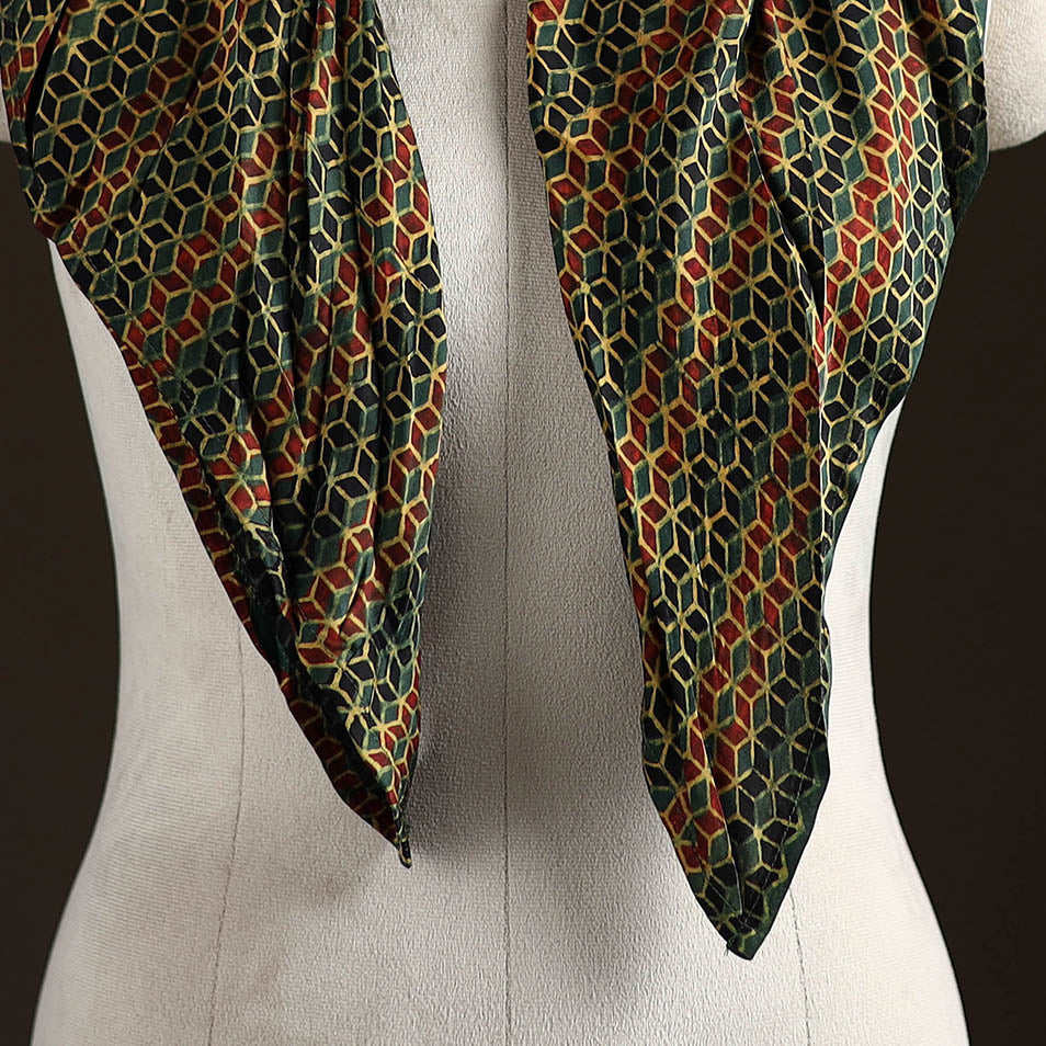 Ajrakh Hand Block Print Natural Dyed Modal Silk Brooch Scarf 14