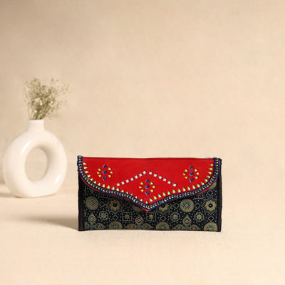 Traditional Kutch Mashru Silk Leather Flap Clutch / Wallet 104