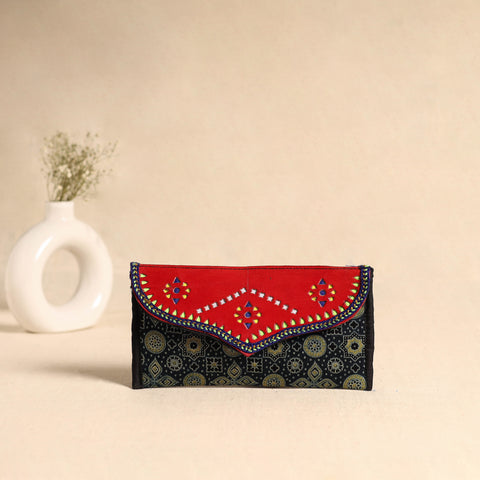 Traditional Kutch Mashru Silk Leather Flap Clutch / Wallet 104
