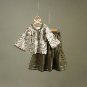 Girls Gota Work Floral Block Print Cotton Kurta with Sharara Set (3-4 Years) 01
