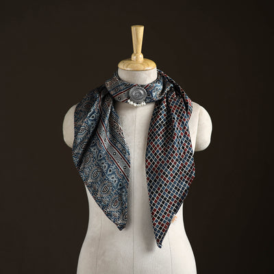Ajrakh Hand Block Print Natural Dyed Modal Silk Brooch Scarf 15