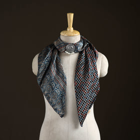 Ajrakh Hand Block Print Natural Dyed Modal Silk Brooch Scarf 15