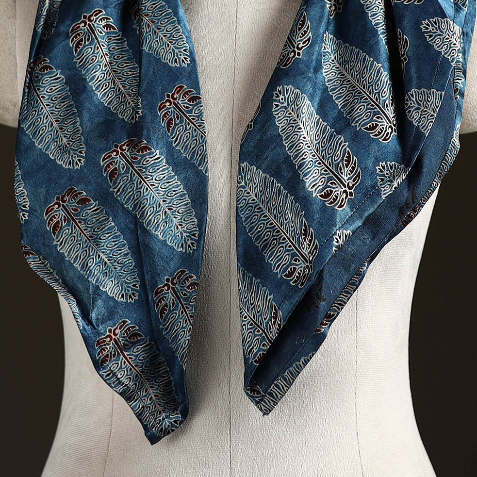 Ajrakh Hand Block Print Natural Dyed Modal Silk Brooch Scarf 16