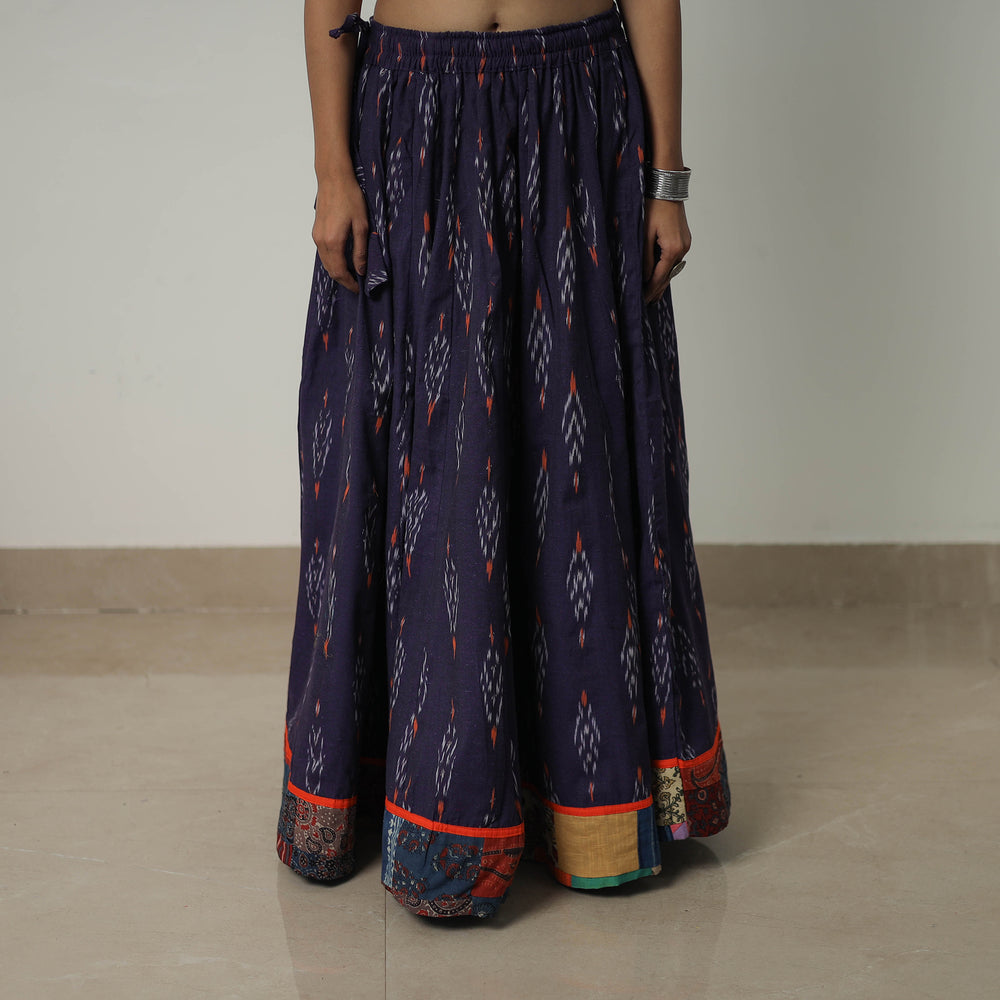 Blue - 24 Kali Cotton Pochampally Ikat Skirt with Border 19