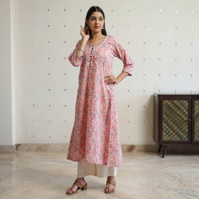 Buy Pink Jaipur Printed Cotton A-Line Kurta Online 