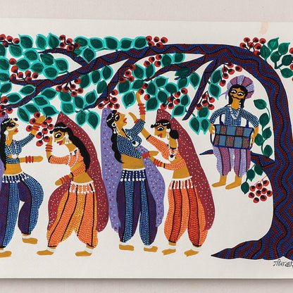 Handpainted Bhil Pithora Painting by Geeta Bariya (11 x 15 in)