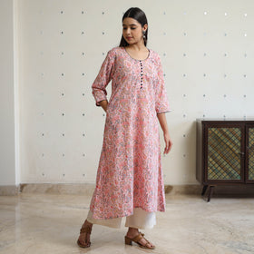Buy Pink Jaipur Printed Cotton A-Line Kurta Online 