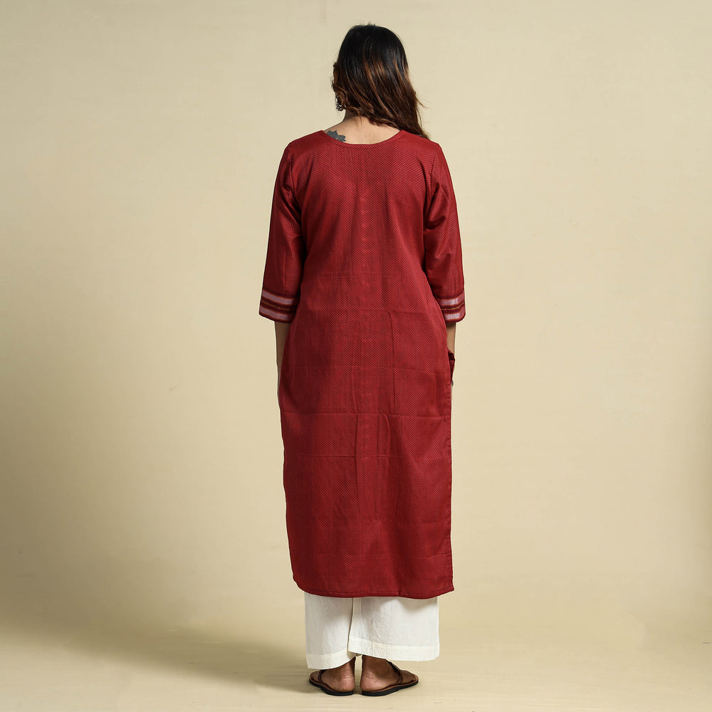 Red - Khun Weave Cotton Straight Kurta