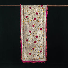 Ranihati Chanderi Silk Hand Embroidered Stole with Pom Pom 219
