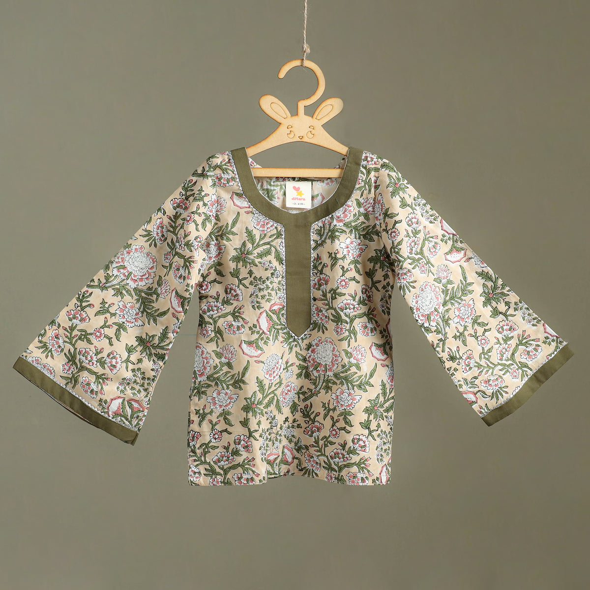 Girls Gota Work Floral Block Print Cotton Kurta with Sharara Set (3-4 Years) 01