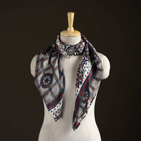 Ajrakh Hand Block Print Natural Dyed Modal Silk Brooch Scarf 17