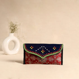 Traditional Kutch Mashru Silk Leather Flap Clutch / Wallet 105