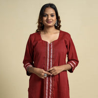 Red - Khun Weave Cotton Straight Kurta