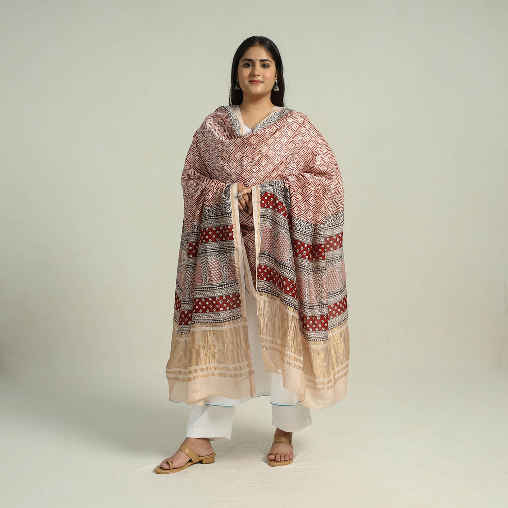 Maroon - Traditional Maheshwari Silk Bagh Print Dupatta 19