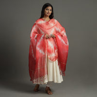 Red - Shibori Tie-Dye Kota Doria Silk Dupatta With Zari Border 01