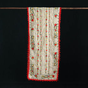 Ranihati Chanderi Silk Hand Embroidered Stole with Pom Pom 218