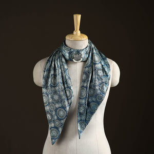 Ajrakh Hand Block Print Natural Dyed Modal Silk Brooch Scarf 18