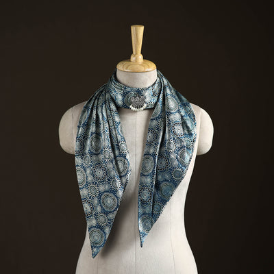 Ajrakh Hand Block Print Natural Dyed Modal Silk Brooch Scarf 18